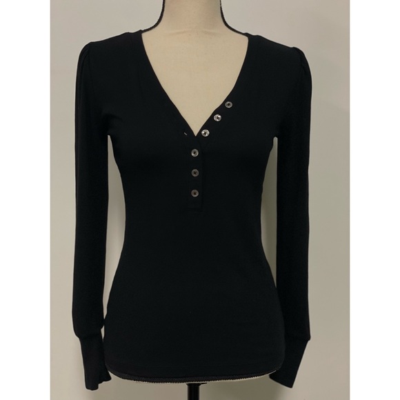 LOFT Tops - Loft V-Neck Long Sleeve Ribbed Top Black Size S
